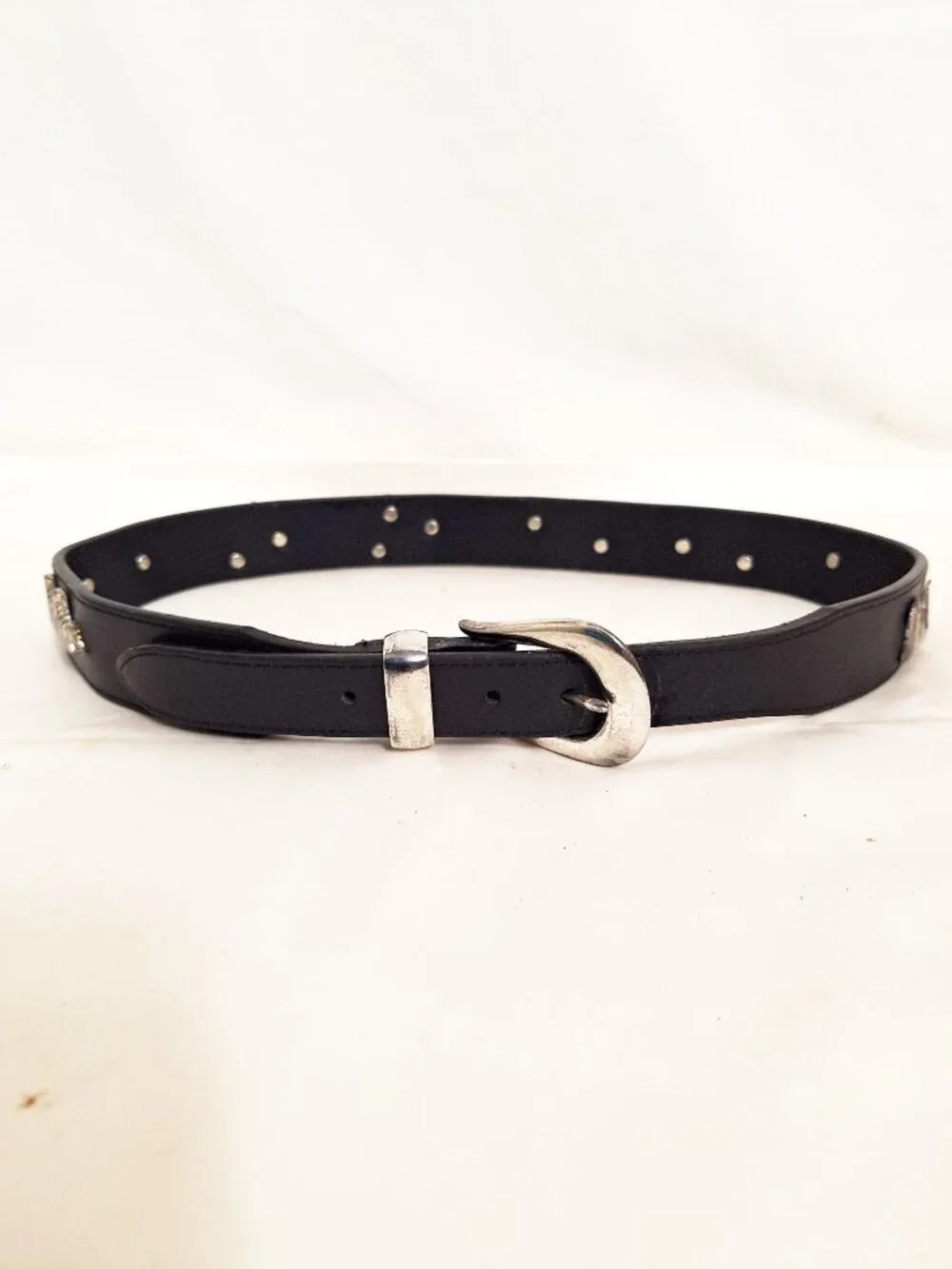 HONEST Company Metal Animal Belt Sz 30 M/L Black Leather Vintage 1991
